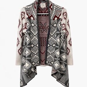 Hippie Rose small oversized Gray and Red Patterned tribal Aztec Cardigan